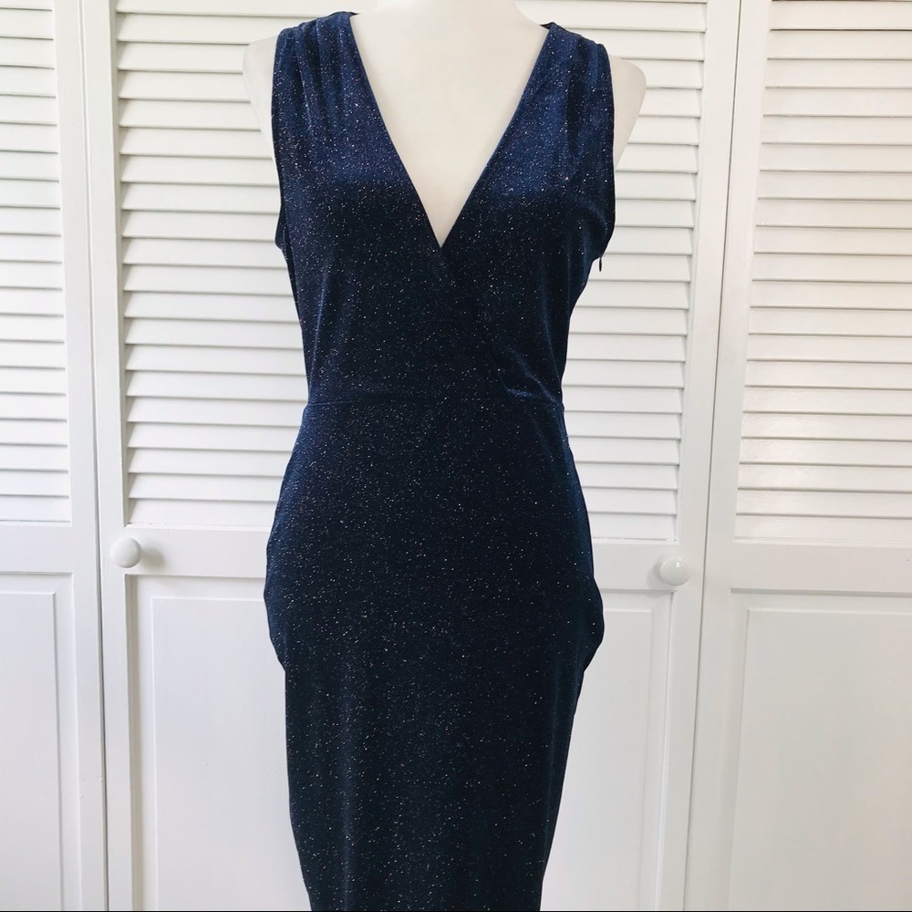 New Iris Midnight Blue Sparkly V-Neck Dress Size Medium — image 2 of 8